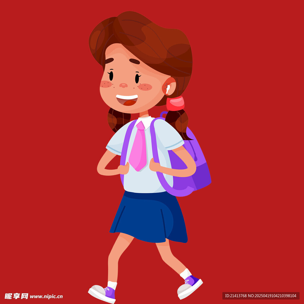 背着书包上学的快乐女孩