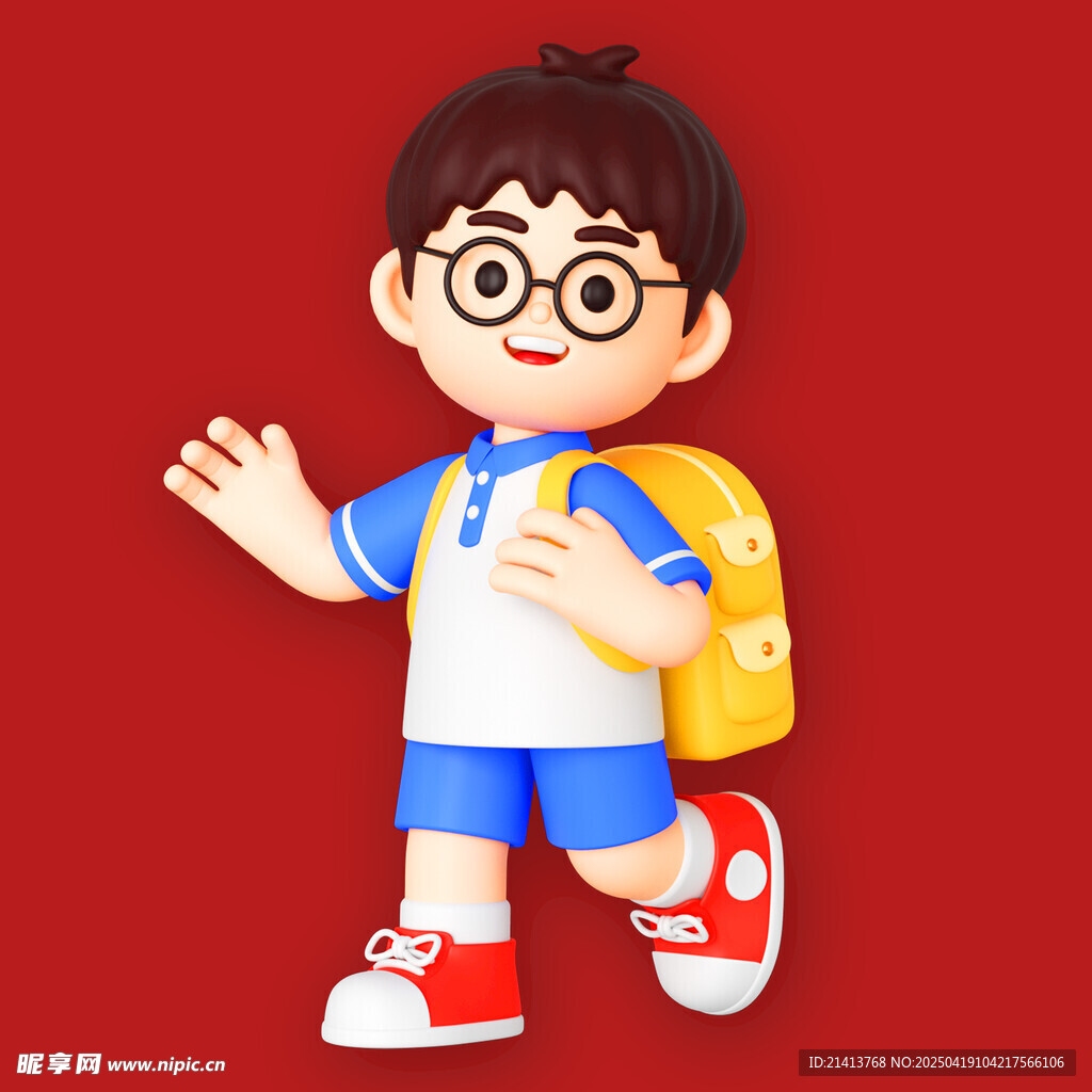 背着书包的可爱小男孩