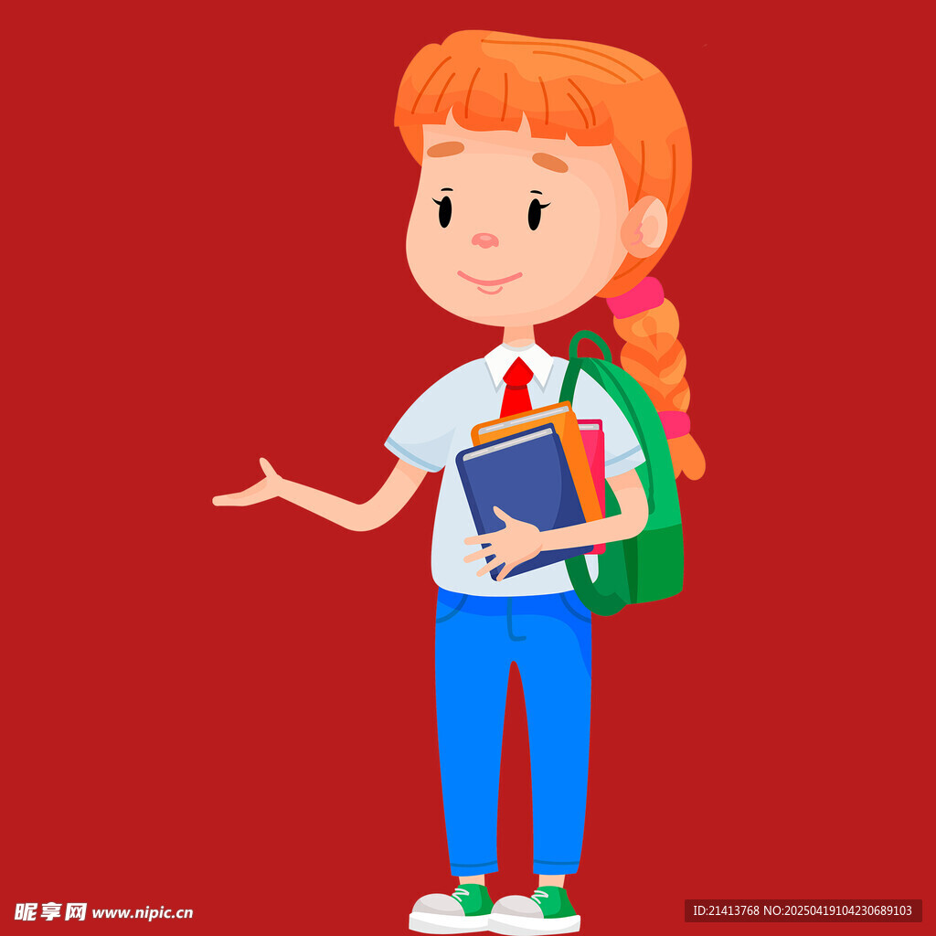 背着书包的红发小女孩