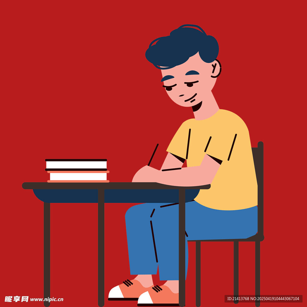 男孩专注伏案书写