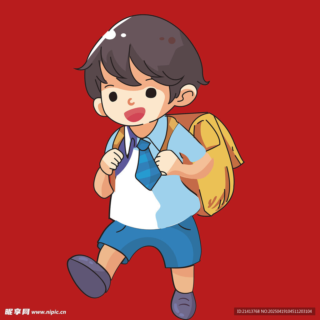 背着书包上学的小男孩