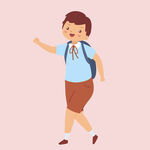 背着书包上学的小男孩