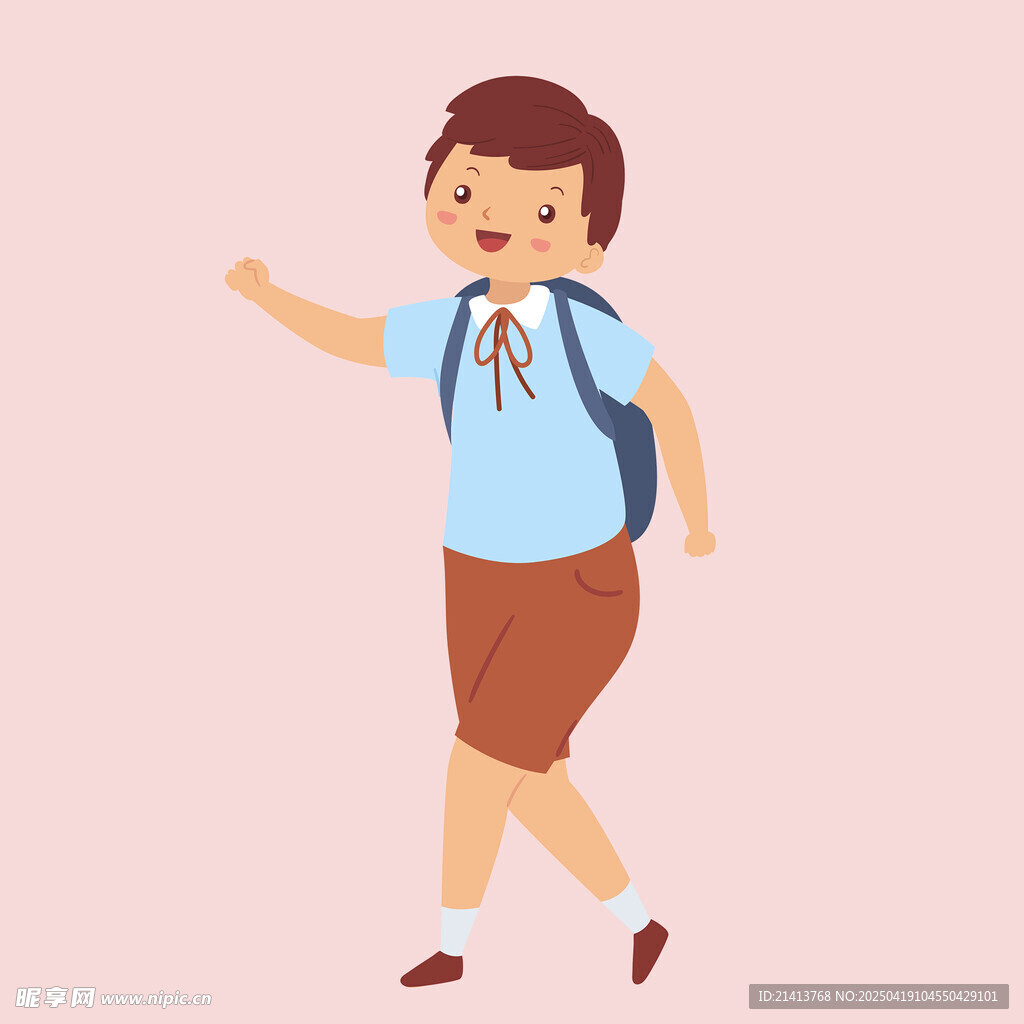 背着书包上学的小男孩