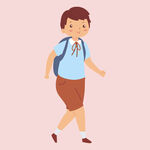 背着书包的小男孩行走