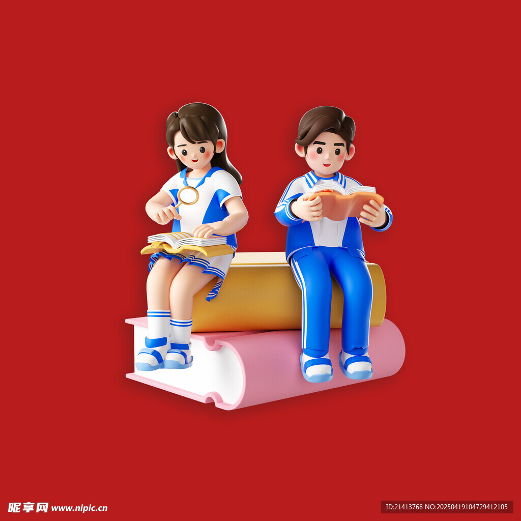 学生坐书本上专注阅读