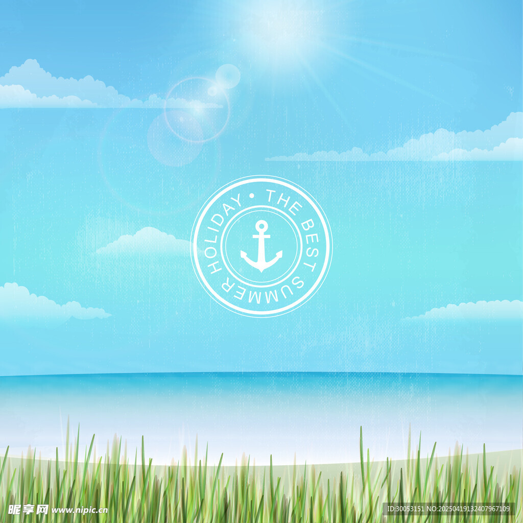 海边草地蓝天清新风景