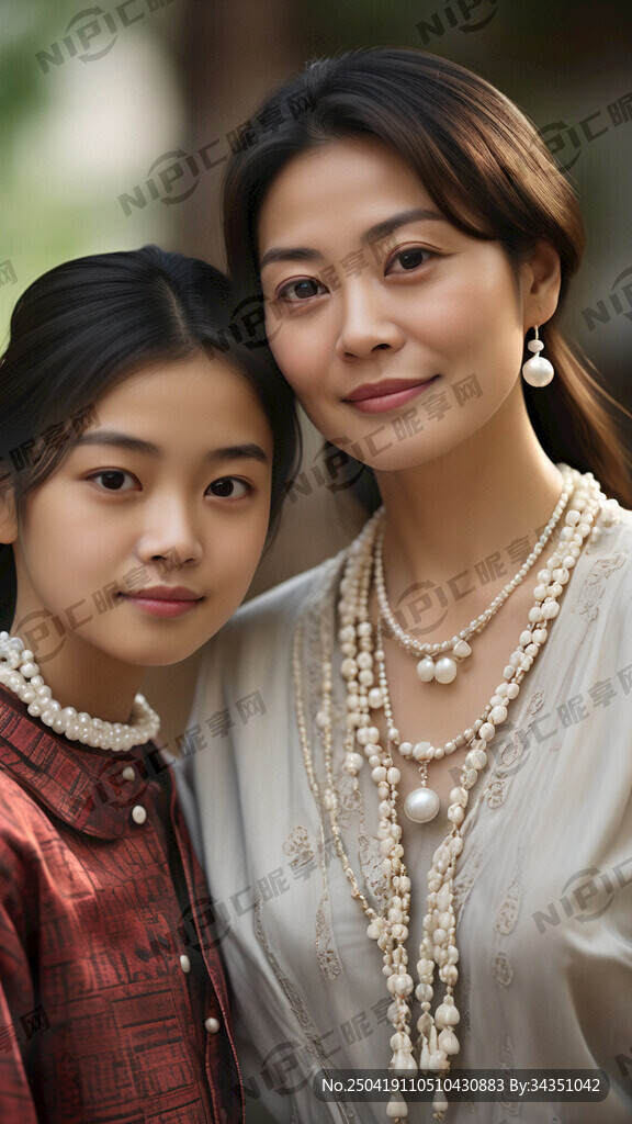 正面半身照 妈妈和女儿