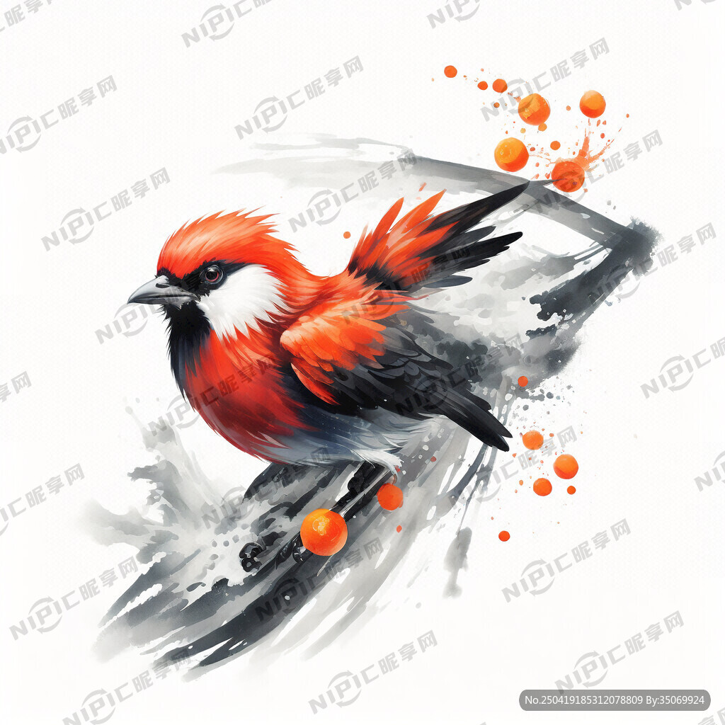 画一只精卫鸟 嘴里叼着一根树枝