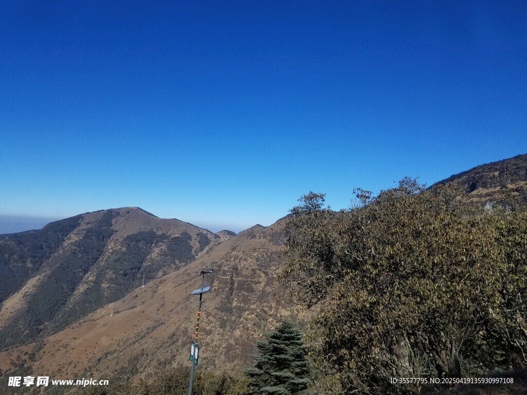 轿子雪山壮丽山景蓝天绿树