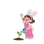 女孩扮兔子浇花分层可修改