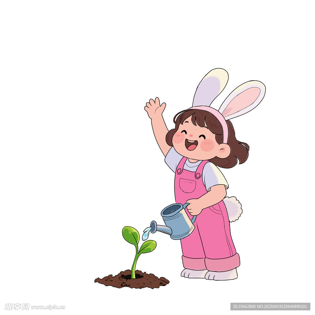 女孩扮兔子浇花分层可修改