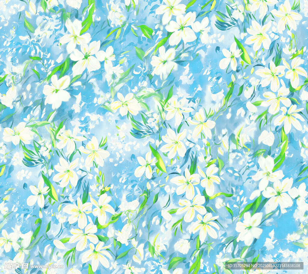 蓝底白花清新花卉图案