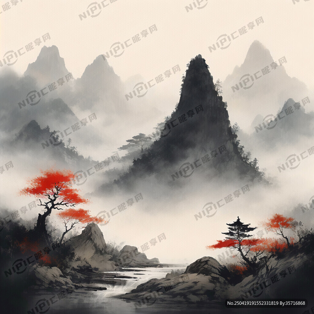 山谷 中国风 中国画 山水