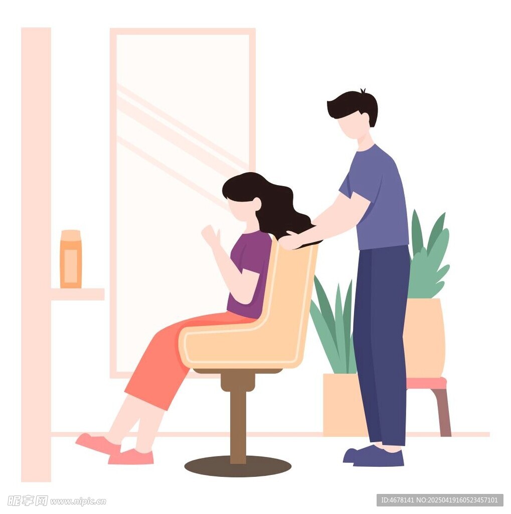 理发师为顾客精心剪发