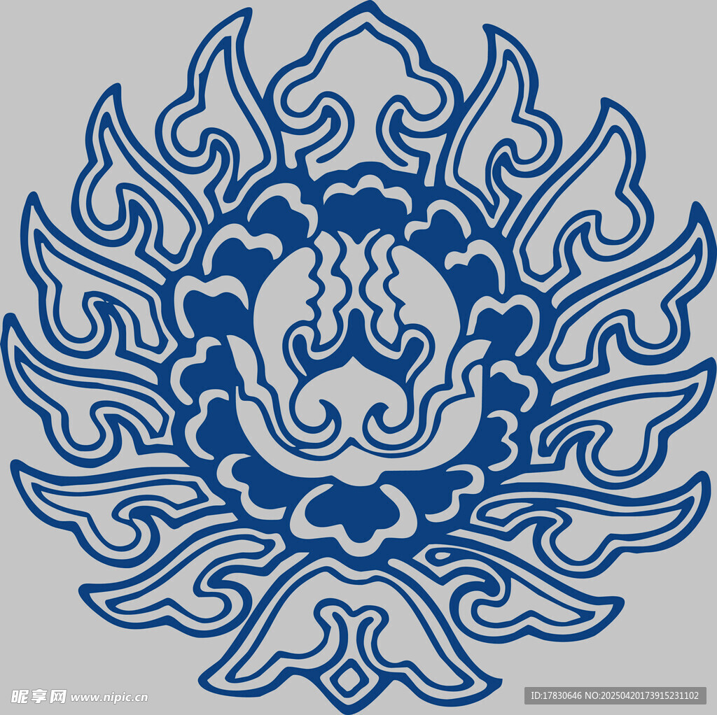 中式蓝白莲花传统纹样