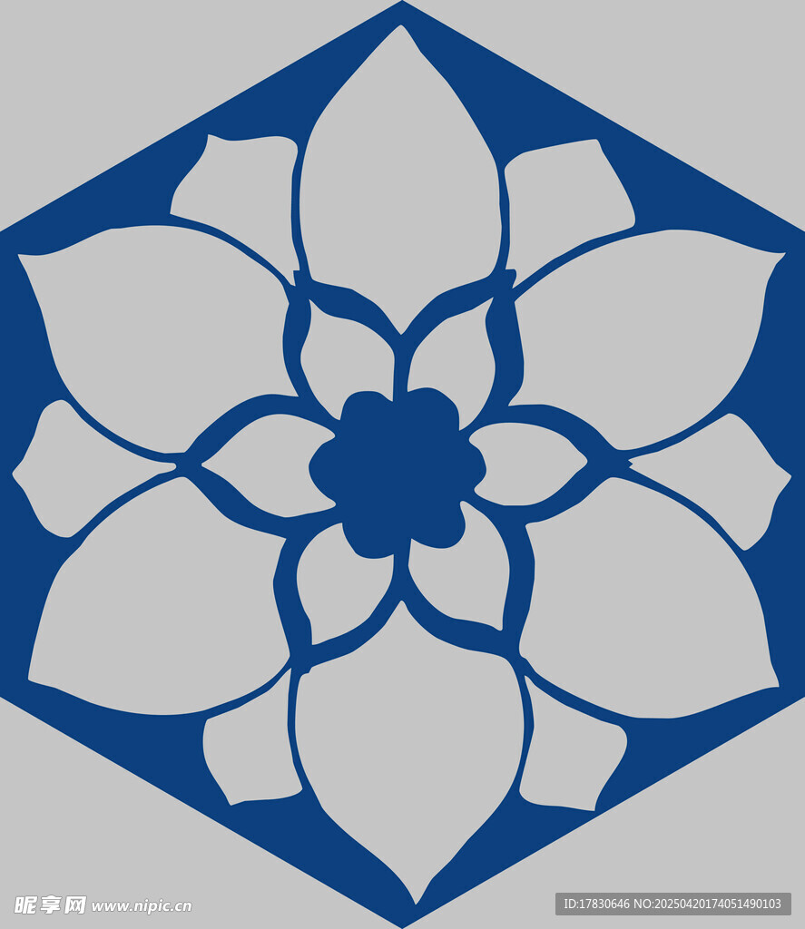蓝白莲花几何图案设计