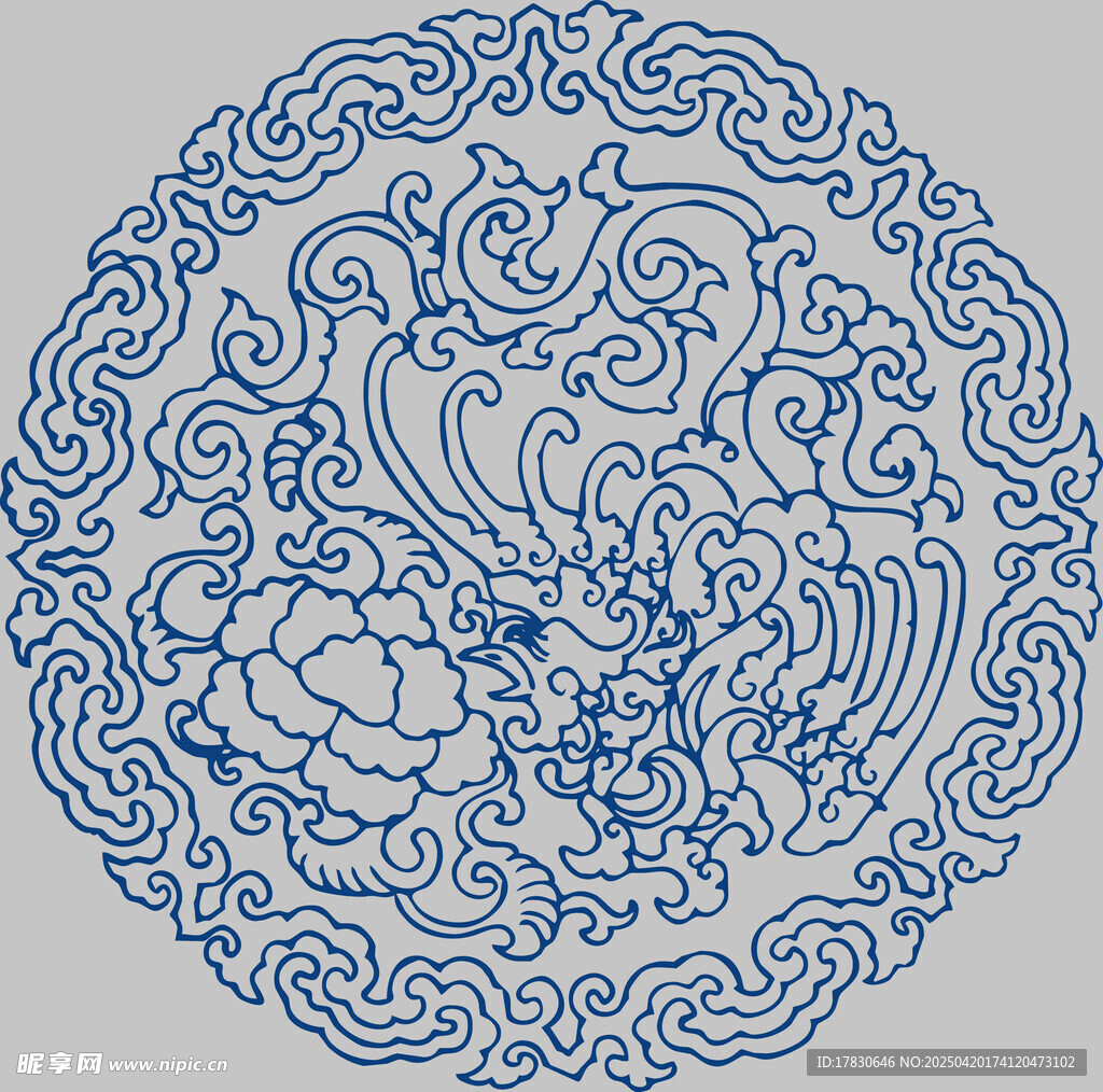中式传统圆形花鸟纹图案