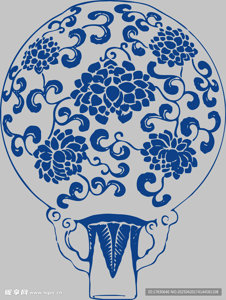青花瓷团扇图案设计