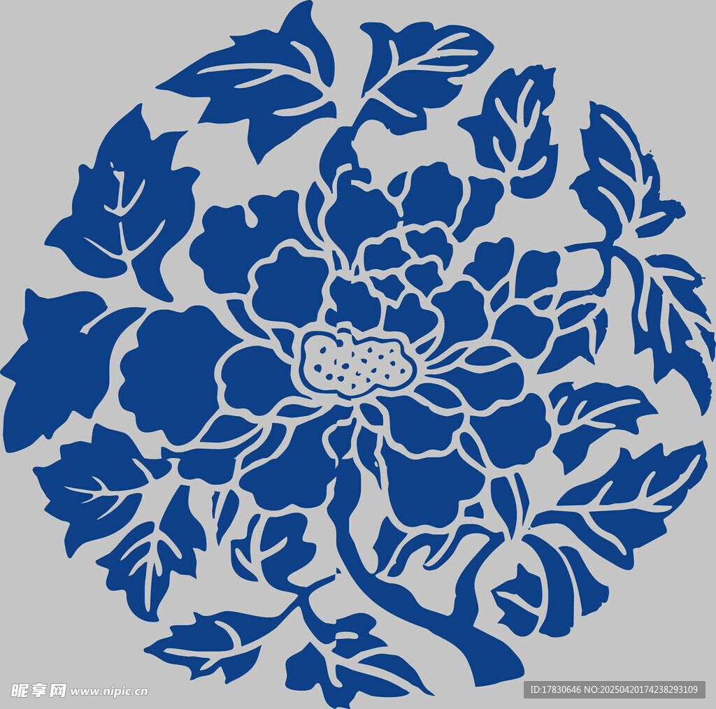 蓝白牡丹花纹饰图案