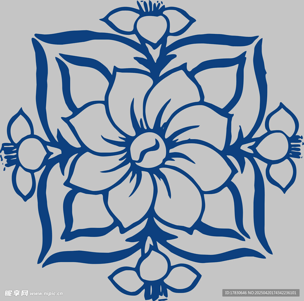 蓝白花卉几何图案装饰