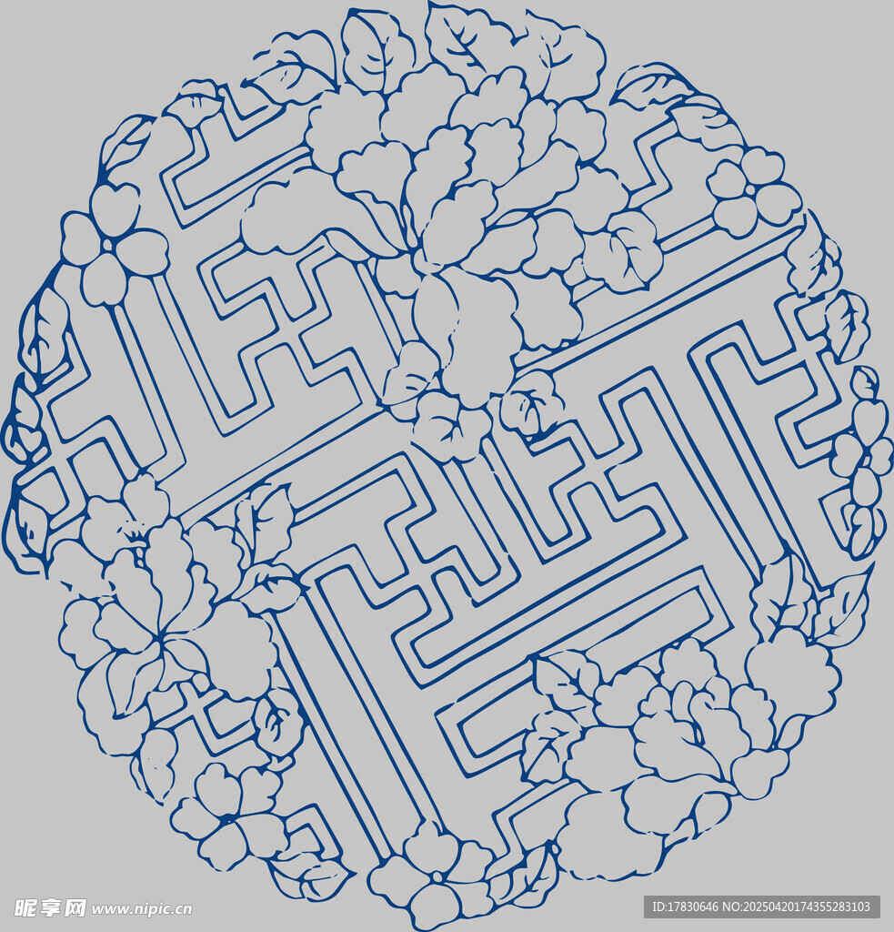 传统中式圆形几何花纹图案