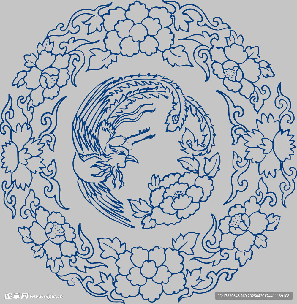 传统中式双鱼花卉纹图案