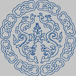 中式传统圆形蓝白花纹图案