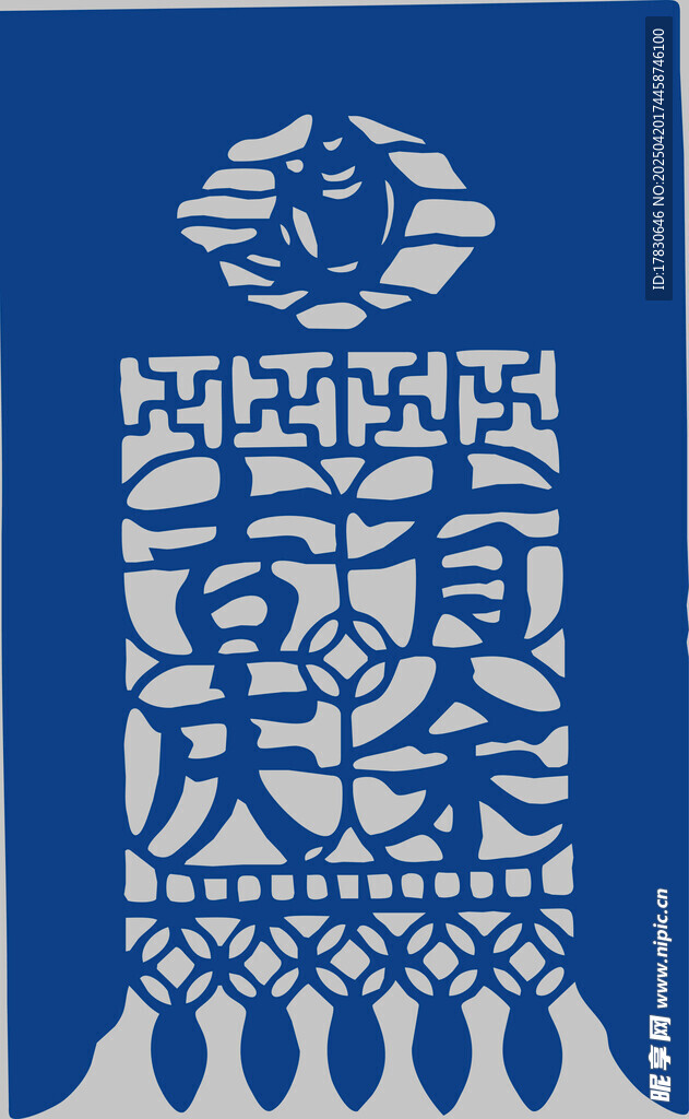 蓝色传统剪纸风格图案设计