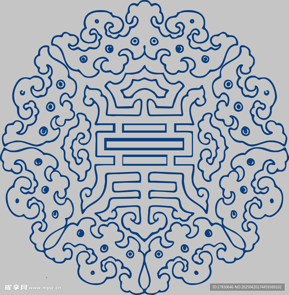中式传统蓝白双喜花纹图案