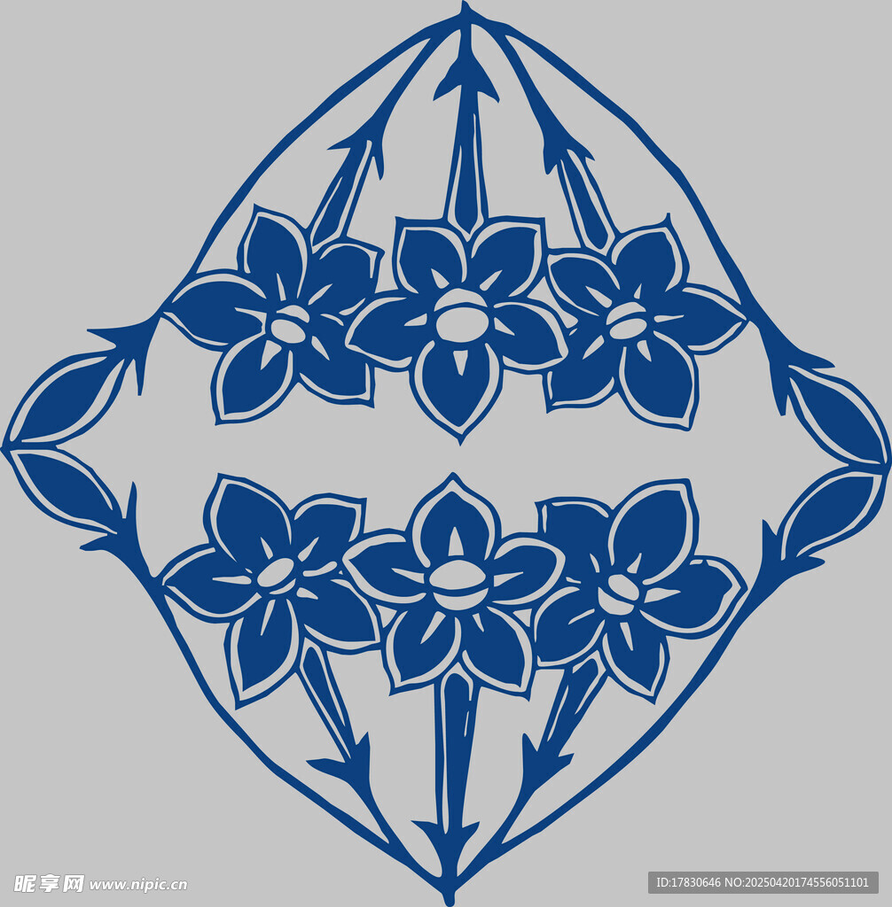 蓝白花卉几何图案纹饰