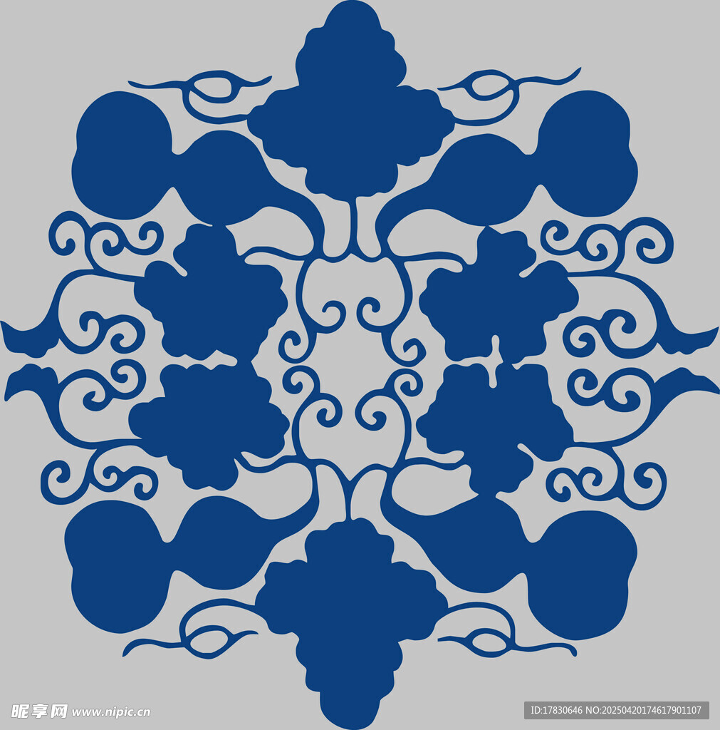 中式蓝白对称花纹图案
