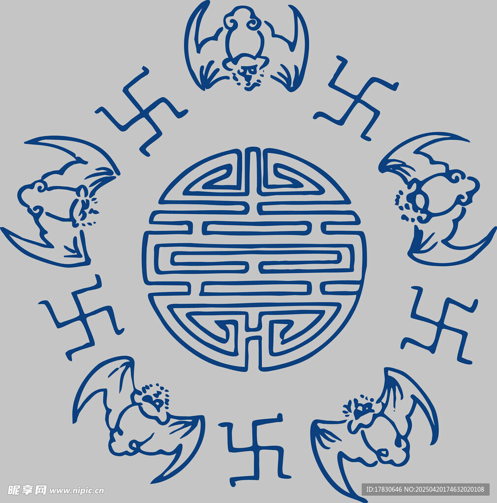 中式传统蝙蝠寿字纹图案