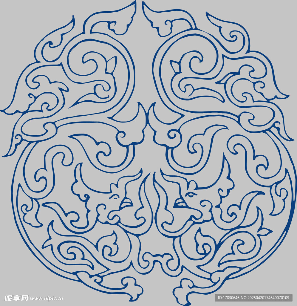 传统蓝色花纹圆形图案