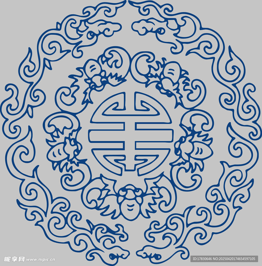 中式传统福寿纹圆形图案