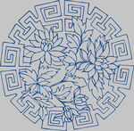 中式蓝白花卉几何纹图案