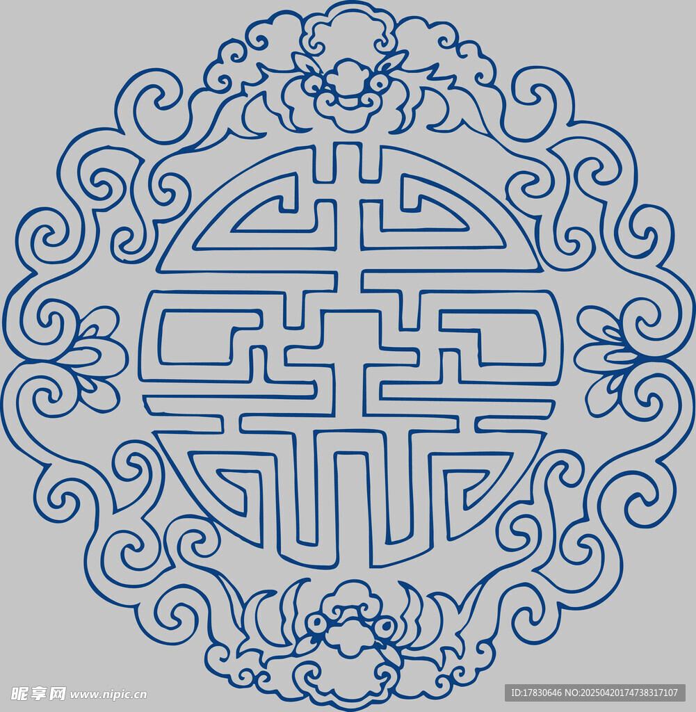 中式传统福寿纹圆形图案