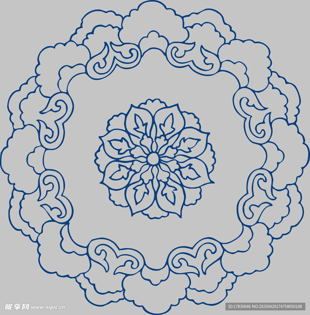 中式传统蓝色圆形花纹图案