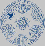 中式传统蓝白花纹圆形图案