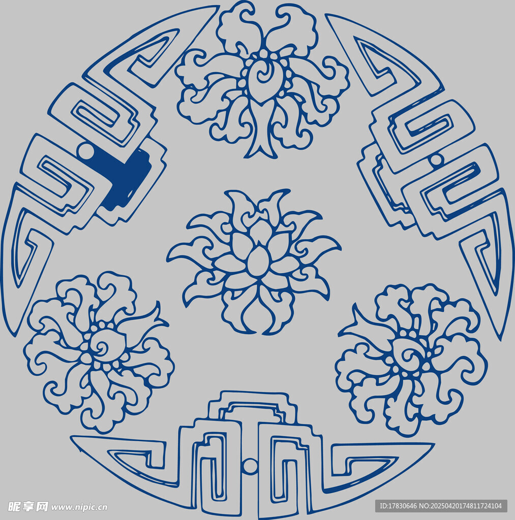 中式传统蓝白花纹圆形图案