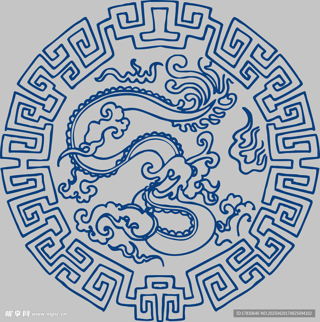 传统蓝白麒麟纹中式图案