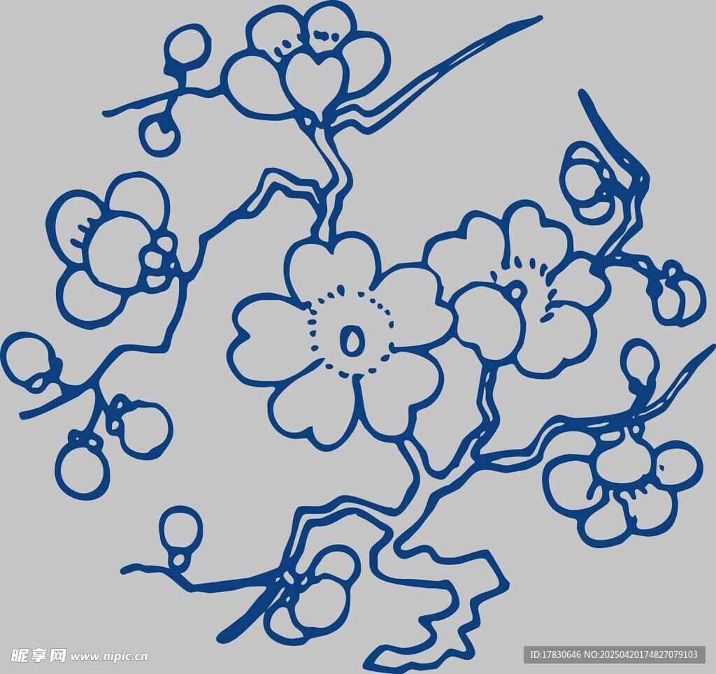 蓝白梅花图案