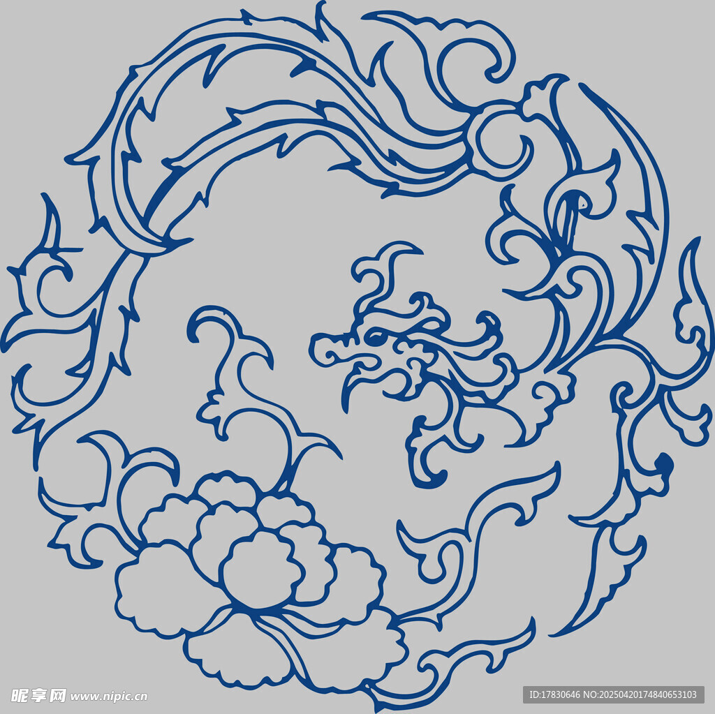 中式传统花卉纹圆形图案
