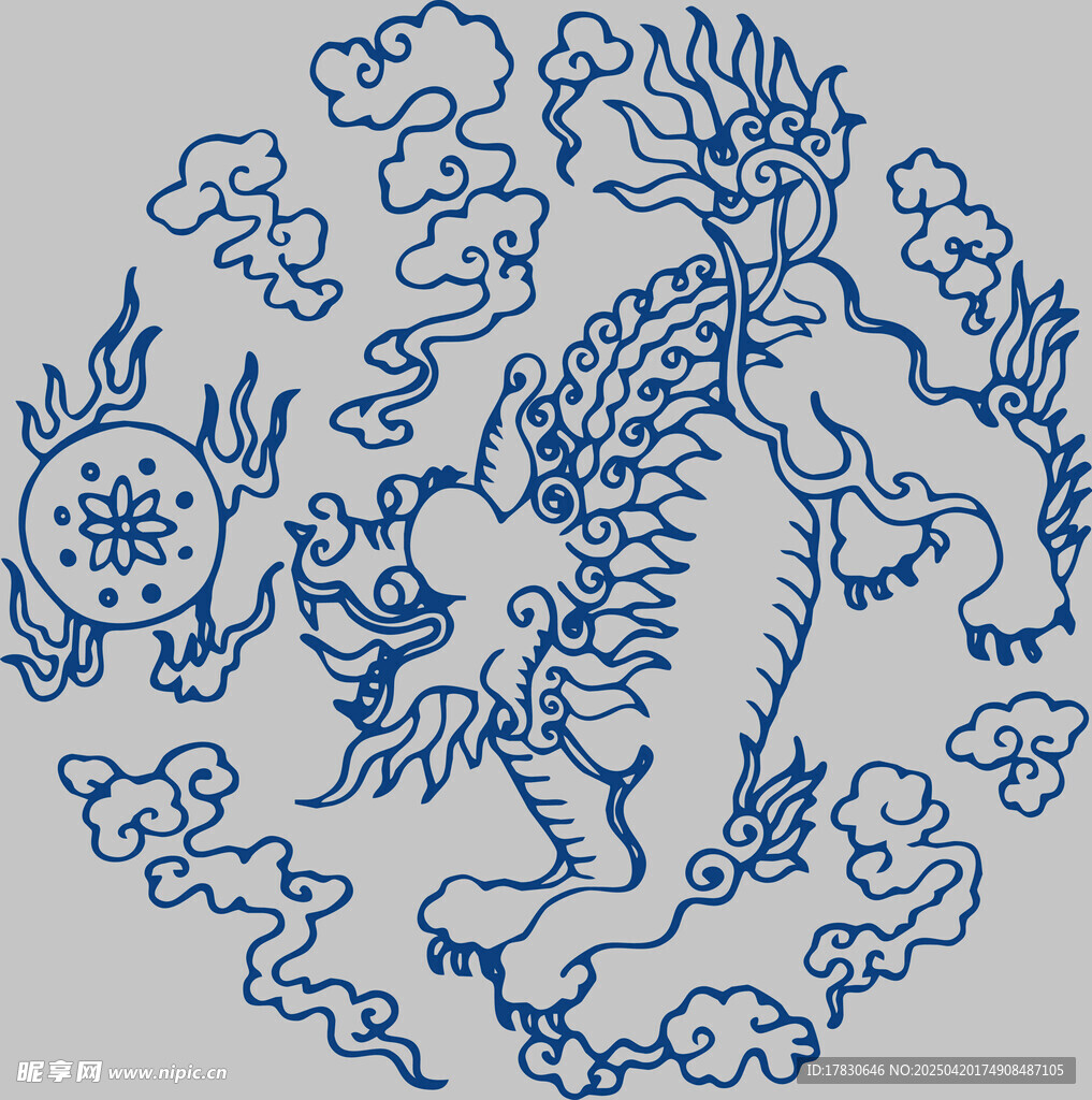 蓝白麒麟祥瑞传统图案