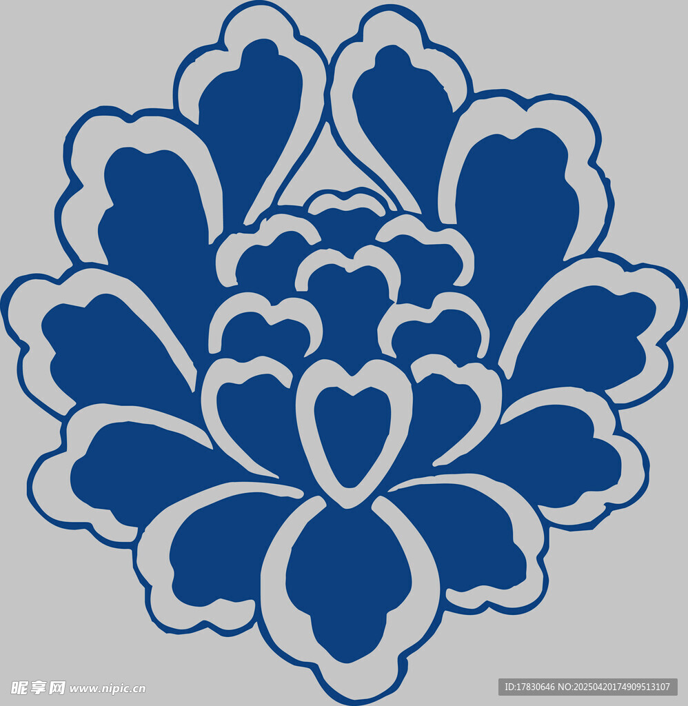 蓝白中式花卉图案