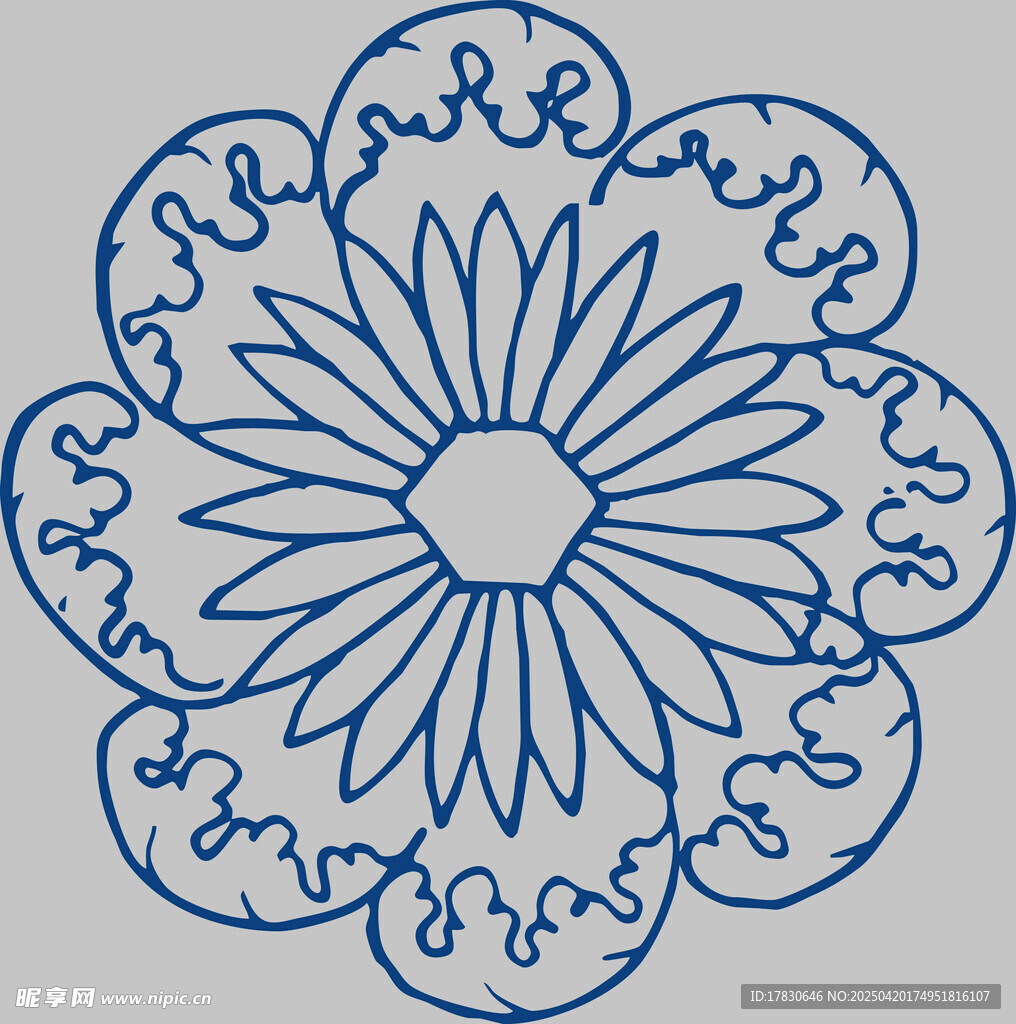 蓝色花卉图案装饰纹样