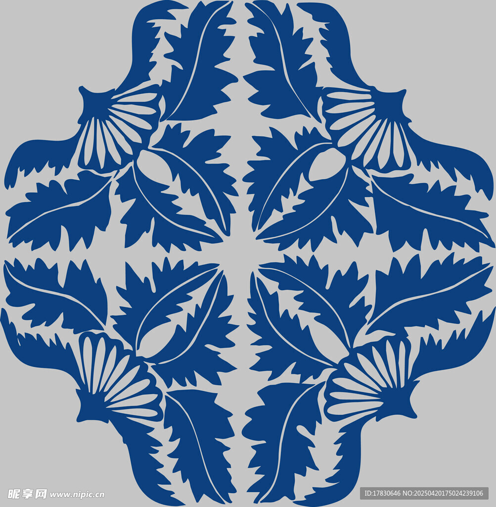 蓝白对称花纹图案设计