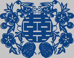 中式蓝底双喜花卉图案