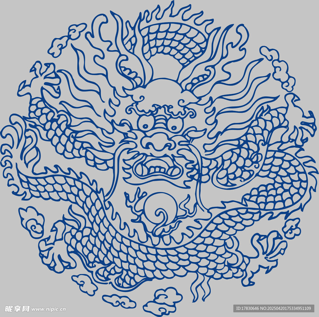 传统蓝白盘龙纹样图案
