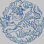 传统蓝白狮子纹样图案