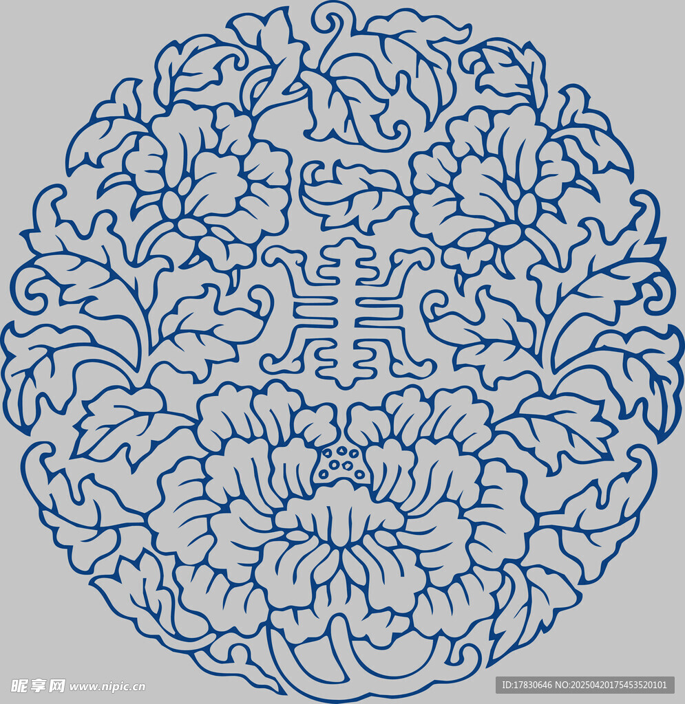 中式圆形花卉寿字纹图案